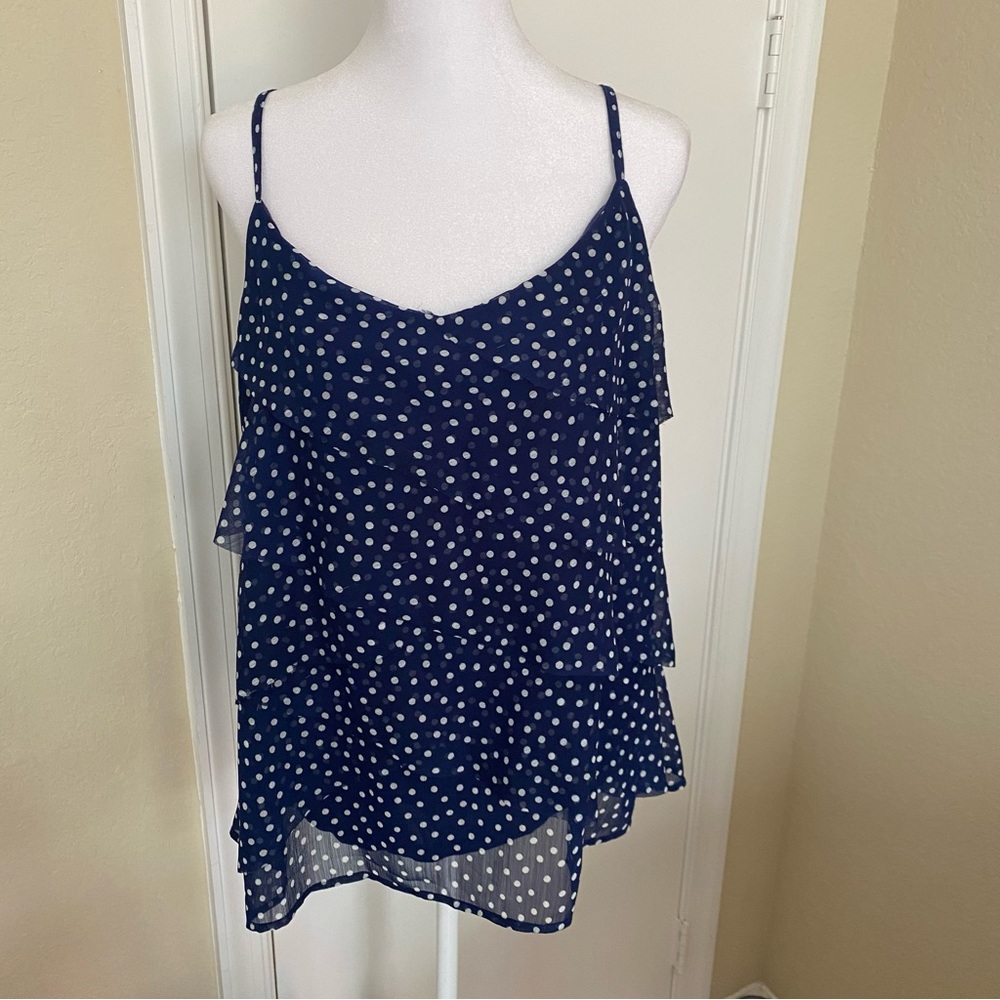 New York & Company Navy Polka Dot Top Size Large NWT
